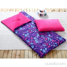 Sleeping Bag and Pillow Cover, Purple Pink Teal Floral Indoor Outdoor Camping Youth Girls